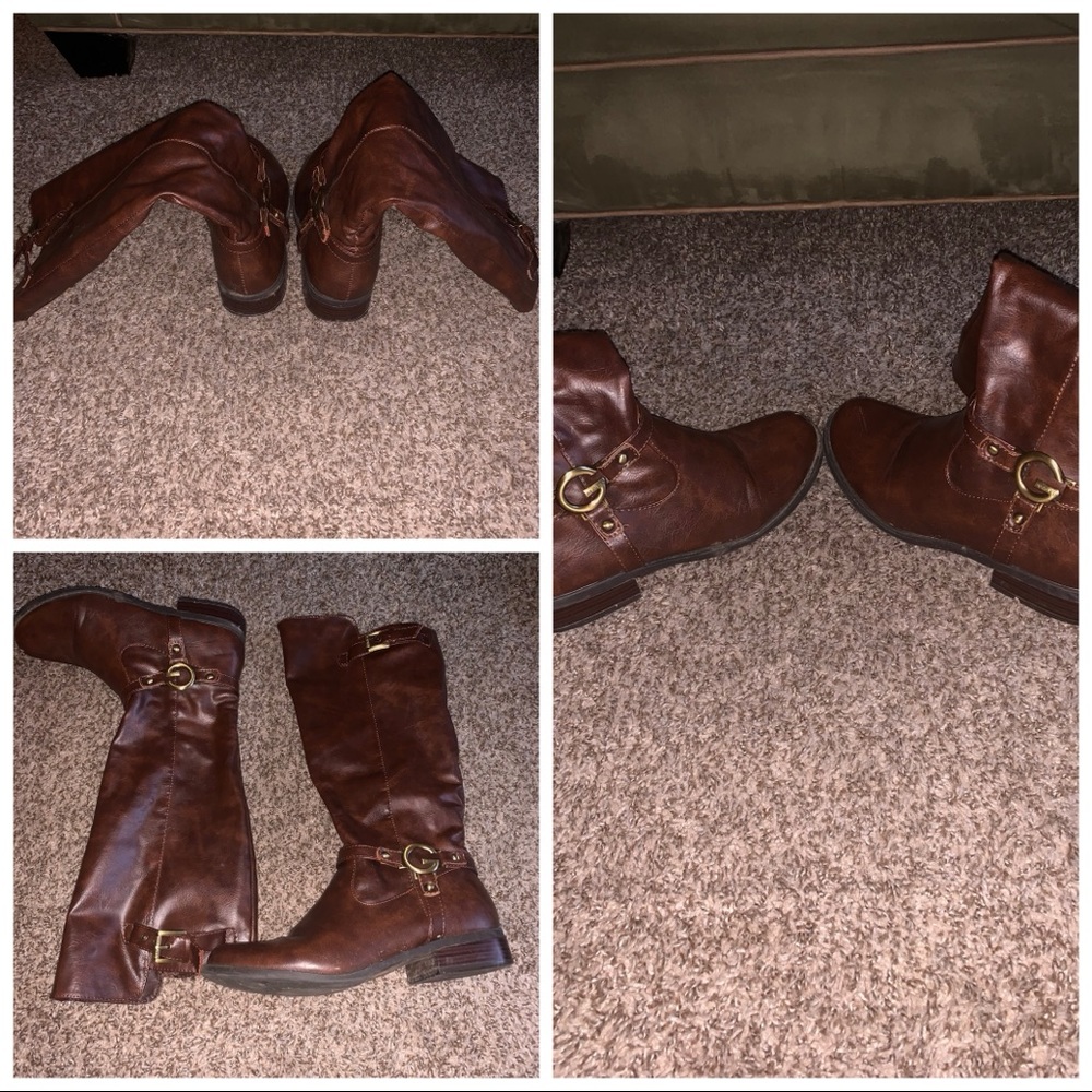 Knee high brown flat boots